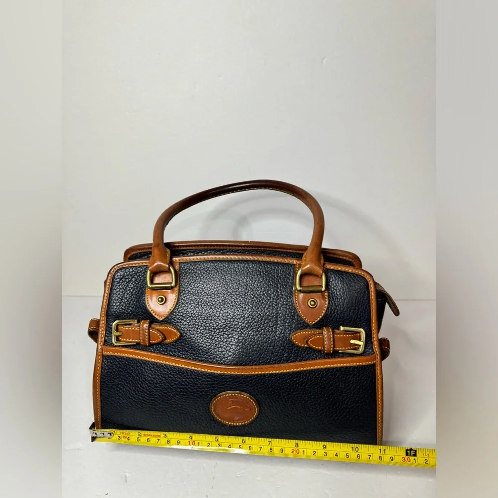 Dooney & Bourke Black Pebbled Leather Double Handle Satchel Bag -VTG Made in USA